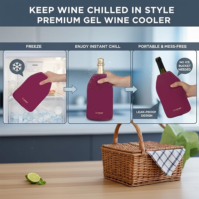 Wine Cooler Sleeve, Wine Bottle Gel Cooler Sleeve Freezer Chiller, Long Lasting Keep Wine Cool and Chill Sleeve for Prosecco Champagne Beer Wine Bottles(1PCS red)