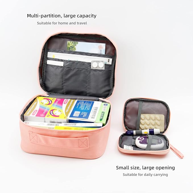 TOPASION Cute Pink Empty First Aid Bags, Travel Medicine Bag for Women and Girls, Medical Supplies Organizer Bag, Portable Kit for Traveling, Car, Home, Camping, Office, Hiking, Outdoor
