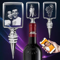 3D Personalized Crystal Wine Stopper, 3D Crystal Picture Engraved, Custom with Your Own Personal Logo, Text and Image, Gift for Father Dad, Anniversary Birthday Wedding Family Gifts (Rectangular)