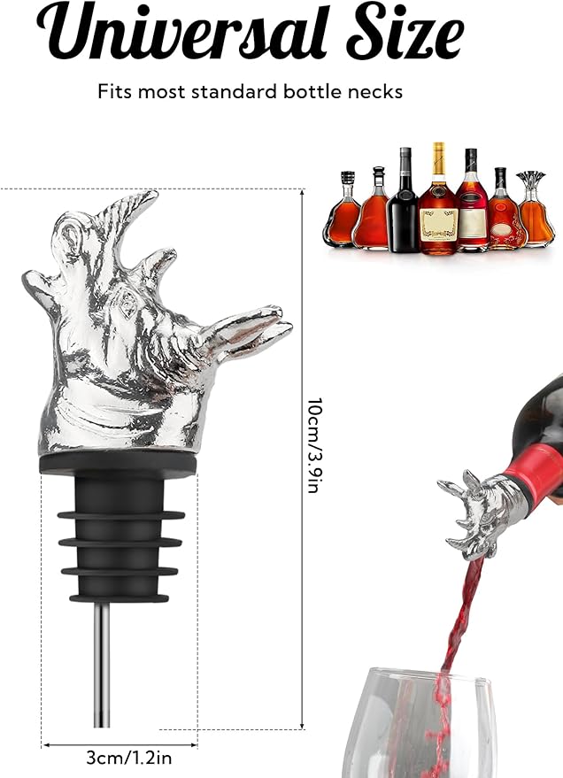 Rhino Wine Pourer, Metal Animal Wine Bottle Pourer Spout with Stopper, No-Drip Liquor Pour Spout for Wine, Whiskey, Spirits, Decorative Rhinoceros Bottle Topper Bar Accessory, Gift for Men
