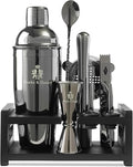 Hawke & Hanley Mixology Bartender Kit: Cocktail Shaker Bar Set with a Martini Shaker, Bar Tools and Black Bamboo Stand | Bartending Kit with Recipe Book | Unique Housewarming Gift (Black)