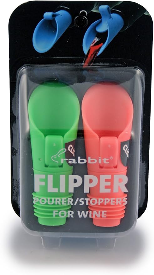 Rabbit Flipper Wine Pourer Bottle Stoppers (Set of 2) - Multi-Use Wine Accessory, No-Drip Pouring Spout, Airtight Wine Bottle Sealers - Bar Essential Kitchen Tool for Freshness, Colors May Vary