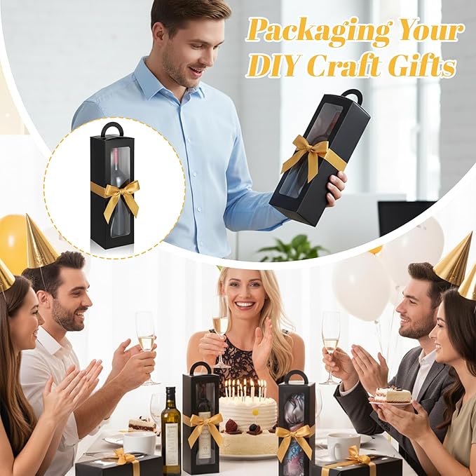 Ckhoid 24Pcs Tumbler Gift Box with Handle, Wine Glass Gift Box with Ribbon, Exhibition Boxes for 12oz, 16oz, 20oz, 30oz Sublimation Tumblers, Glasses, Jars, Mug Can Blanks, Wine Glasses
