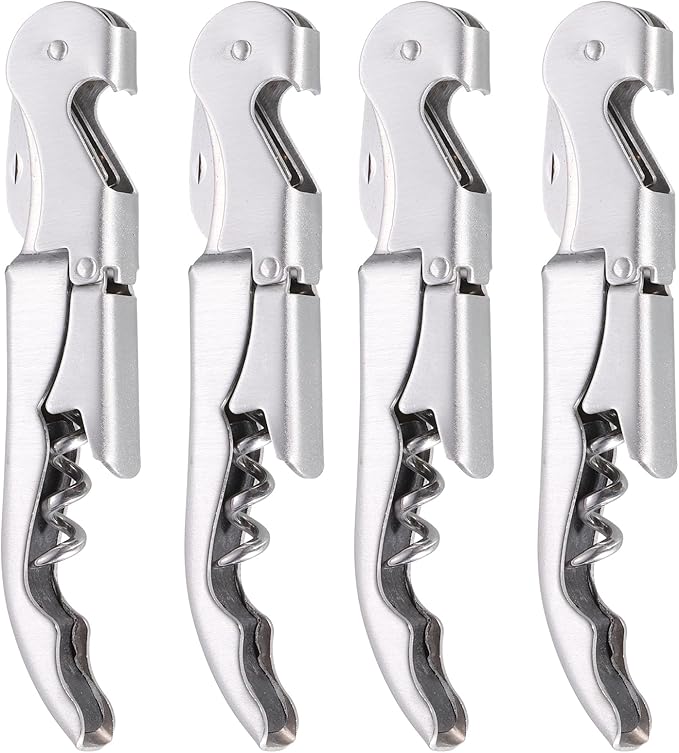 uxcell 4Pcs 5" Wine Openers Waiter Corkscrew Professional Red Wine Bottle Opener Double Hinged with Foil Cutter for Servers Bartender, Silver