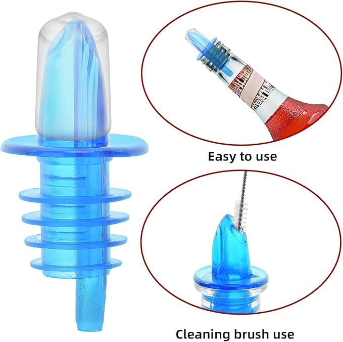 2 PCS Bottle Pourers And 2 PCS rubber pourers dust cap covers Syrup Pourer Pour Spouts Plastic Liquor Bottle Pourers with Rubber Pourers Dust Cap Covers Bottle Pourers (Blue)