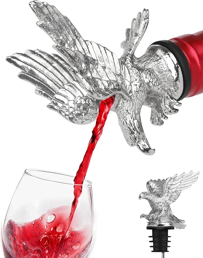 Bald Eagle Wine Pourer Bottle Stopper, Zinc Alloy Metal Eagle Wine Spout for Wine & Liquor Bottles, Drip Free Universal Fit Zinc Alloy Animal Wine Pourer Bar Accessory, Patriotic Wine Gifts for Men