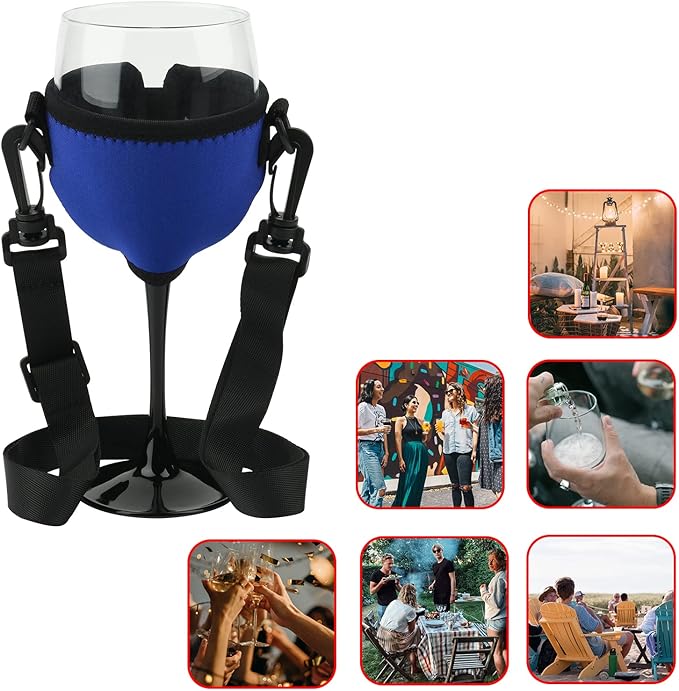 Beautyflier Assorted Colors Wine Glass Insulator / Drink Holder / Neoprene Sleeve with Adjustable Neck Strap For Conference Cocktail Reception (Blue)