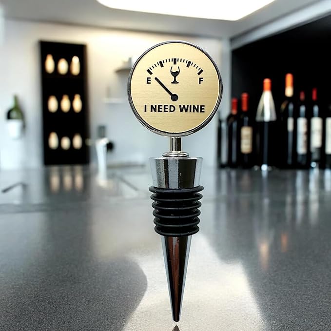 Jazzy Jade Designs Funny Wine Stopper - “I Need Wine!” Laser Engraved Zinc Alloy & 100% Food-Grade Rubber Bottle Stopper – Cute Wine Gift & Bar Accessory, Made in USA by Small Business
