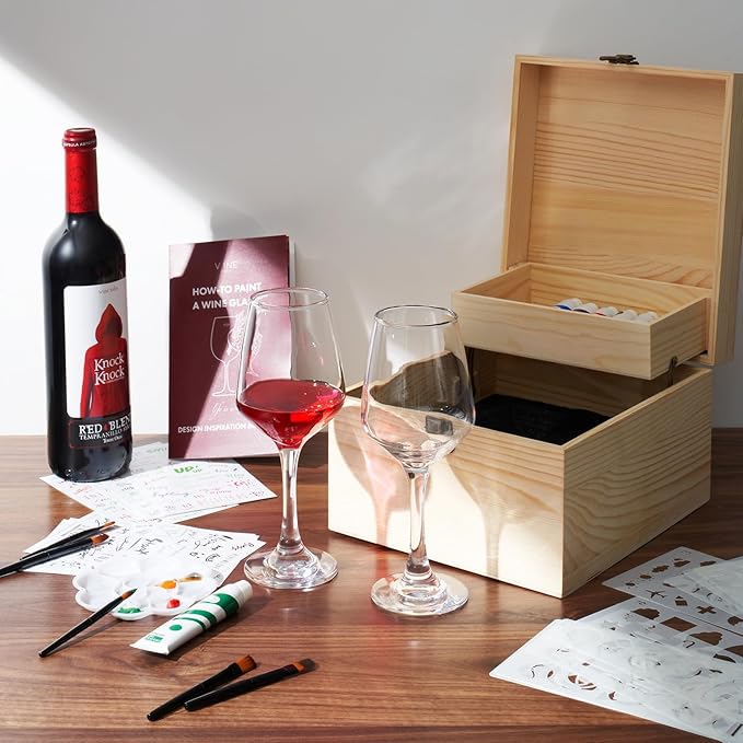 Wine Glass Painting Gift Set Do it Yourself! Creative Glassware Paint Kit Date Nights Two Wine Glasses & Accessories - Mother, Son, Daughter or Date Night - Valentines Day - DIY Winter Lover Gift