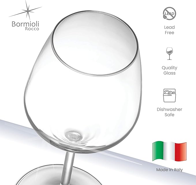 Bormioli Rocco Restaurant Red Wine Glasses, Set of 8 – 18 oz Stemmed Drinking Glasses for Red Wine & Dining Table Use – Elegant Clear Italian Glassware for Entertaining, Dishwasher Safe