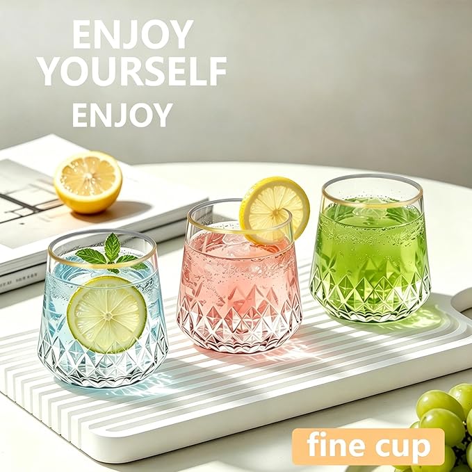 Lueumxc 40 Pack Plastic Wine Glasses, 14Oz Gold Rim Disposable Wine Glasses Unbreakable Rhombus Plastic Cocktail Glasses Recyclable Shatterproof Reusable Wine Cups