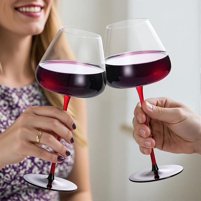 KAMMAK Wine Glasses Set of 2, 23.67 oz Hand Blown Crystal Bordeaux Wine Glasses, Thin Rim & Long Stem, Perfect for Red & White, Daily Use, Wedding or Birthday Gift with Gift Box, Background 250