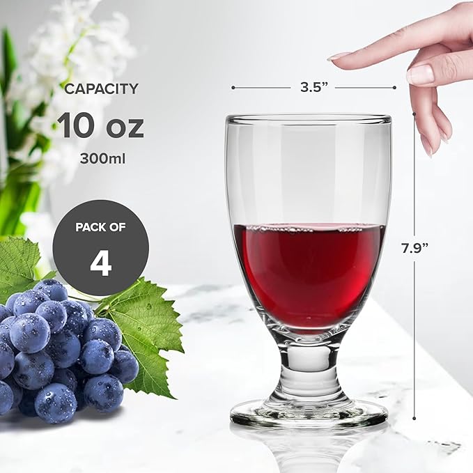 Goblet Set of 4, 10 Oz Small Red & White Wine Goblets Water Glasses Short Stem, Crystal Stemmed Banquet Goblets, Juice Iced Tea Drinking Cup for Party, Wedding