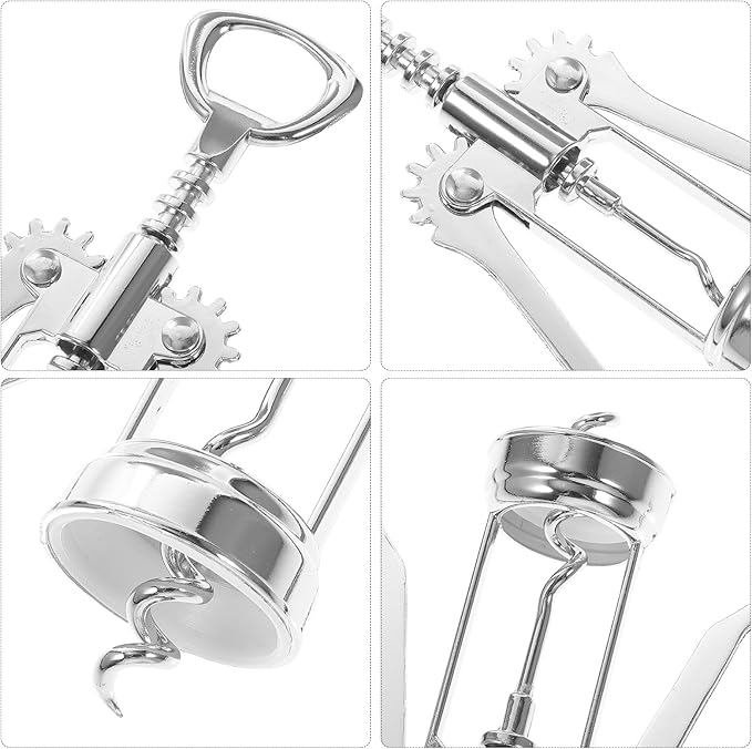 Wing Wine Corkscrew Stainless Steel Multifunctional Bottle Opener with Wings Household Bar Tool for Wine and Beer Bottles Silver