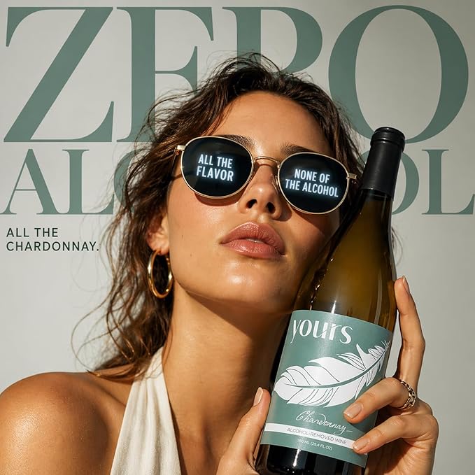 YOURS Non-Alcoholic Wine – Premium Award-Winning Wine Alternative, Alcohol-Free & Monk Fruit Sweetened – 750mL Bottle (Chardonnay)