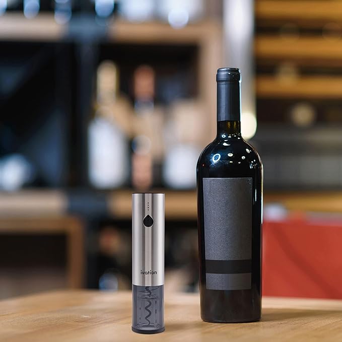 Ivation Rechargeable Automatic Wine Opener | Electric Cork Extractor Tool with Lithium Battery, LED Lights, USB Charging Cable, Bonus Foil Cutter & Elegant Gift Box | Uncorks 50 Bottles Per Charge