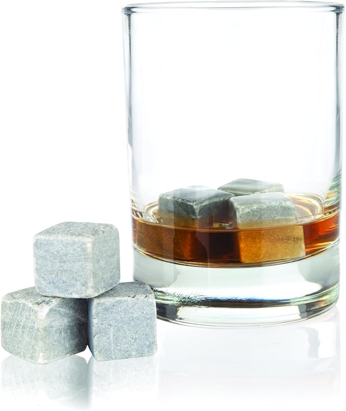 Twine Cooling Stones, Glacier Bourbon Whiskey Rocks, Reusable Ice Cubes, Whiskey Stones Set, Barware, Bar Accessories, Bar Tools, Set of 6, Grey