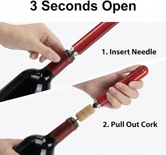 Wine Bottle Opener, Air Pressure Wine Corkscrew With Cutting Wine Bottle Foil Knife, Effortlessly Open Wine Bottles Without Damaging Corks, Easy-to-Use(Black) (red)