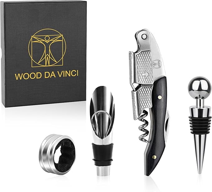 Wine Bottle Opener Set – Stainless Steel Corkscrew, Wine Stopper, Drip Ring, and Wine Pourer in a Stylish Gift Box – Perfect Wine Accessories for Enthusiasts & Gifts