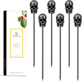 Homestia 6 Pcs Metal Cocktail Picks, 4.7 Inch Black Skull Martini Toothpicks Stainless Steel Reusable Appetizer Skewers for Halloween Party Drinks Fruit Sandwiches