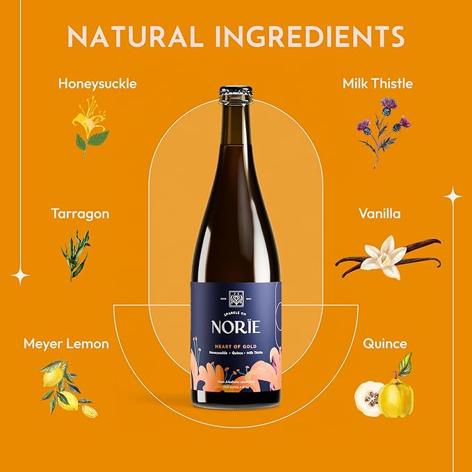 Norïe Heart of Gold – Award-Winning Non-Alcoholic Sparkling Blend | Honeysuckle, Quince & Milk Thistle Blend | Botanical Sparkling Wine Alternative – 750ml | Gluten-Free, Low Calorie