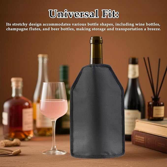 Wine Cooler Sleeve, Wine Bottle Gel Cooler Sleeve Freezer Chiller, Long Lasting Keep Wine Cool and Chill Sleeve for Prosecco Champagne Beer Wine Bottles(1PCS black)