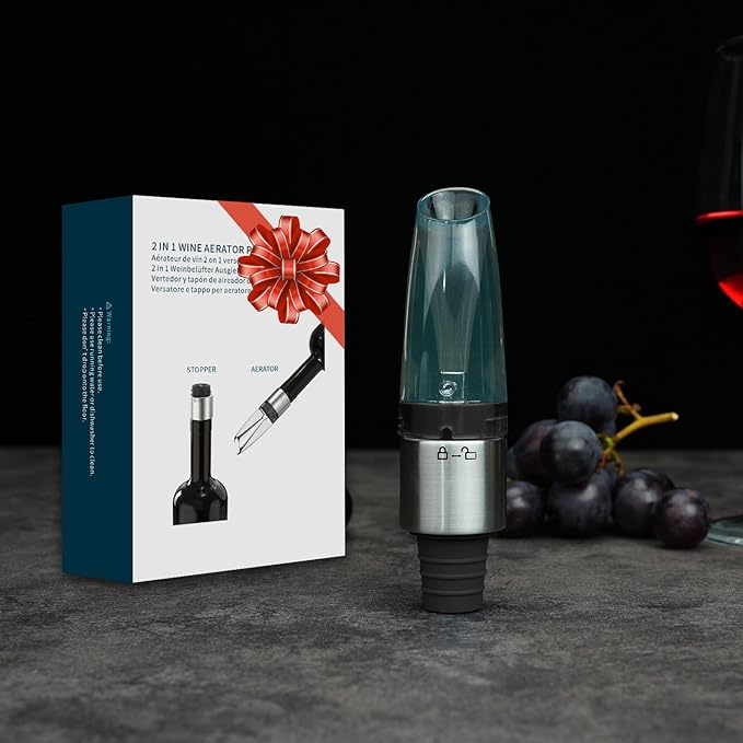 KITCHENDAO 2-in-1 Wine Aerator Pourer and Stopper, Premium Wine Air Aerator Pourer Decanter Spout Dispenser No Drip or Spill-Improve Taste and Bouquet Instantly- BPA Free-Dishwasher Safe - Black
