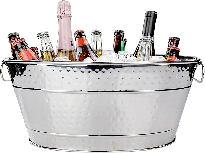 BREKX Stainless Steel Beverage Tub, 15 Quarts (4 Gallon), Rust-Proof, Oval, Multi-Use, Champagne Bucket for Mimosa Bar Supplies, Wine Cooler Bucket, Built for Years of Celebrations