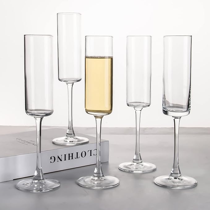 Elegant Champagne Glasses Set of 12, Glass Champagne Flutes for Birthday, Wedding, Party - 6 oz, Clear