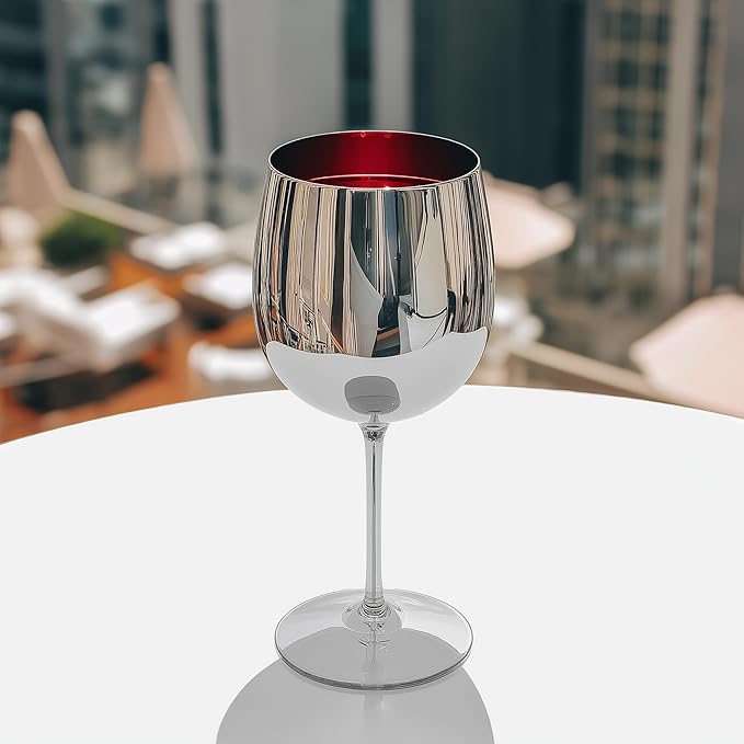 K&K Home Silver Stainless Steel Unbreakable Wine Glasses - 18 oz - Set of 4 Colored, Stemmed Metal Wine Glasses Perfect for Outdoors, Weddings, and Parties