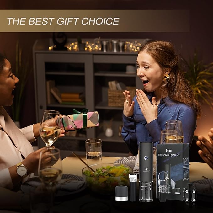 SANMAS Rechargeable Electric Wine Bottle Opener Set - Automatic Corkscrew with Foil Cutter, Wine Stopper & Aerator Pourer - Ideal Gift for Wine Lovers
