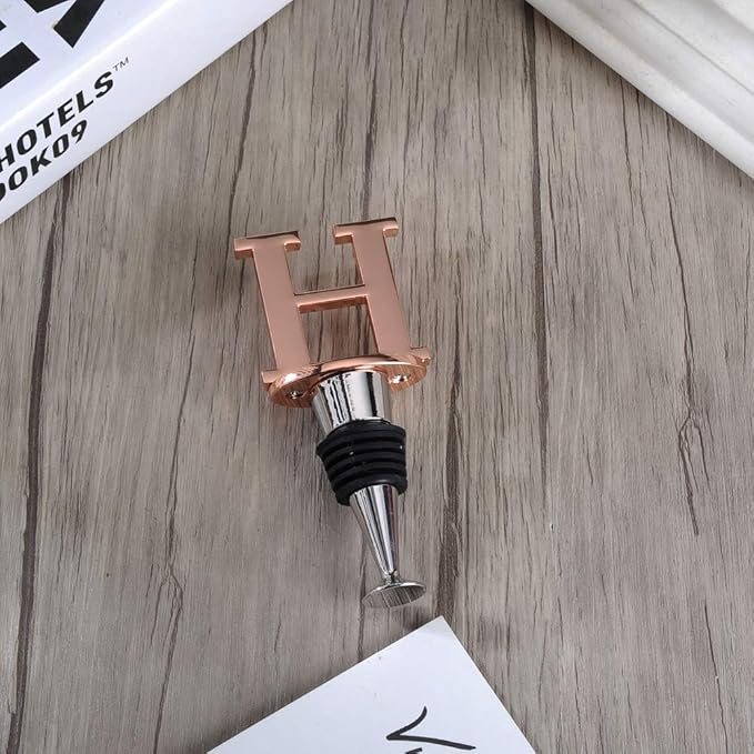 Miicol Prosecco Stopper - Rose Gold Initial Wine Stopper, Personalised Champagne Gift, Funny Kitchen Decor, Letter H