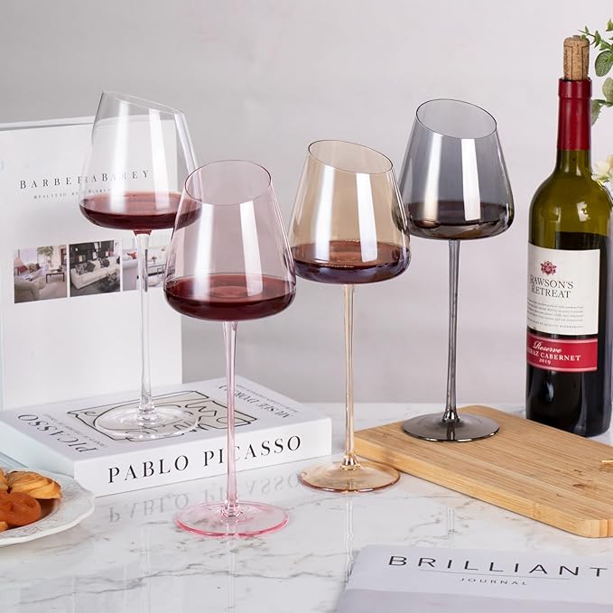 KAMMAK Wine Glasses Set of 2, 16.06 oz Hand Blown Crystal Bordeaux Wine Glasses, Thin Rim & Long Stem, Perfect for Red & White, Daily Use, Wedding or Birthday Gift with Gift Box, XH-H280 Matte