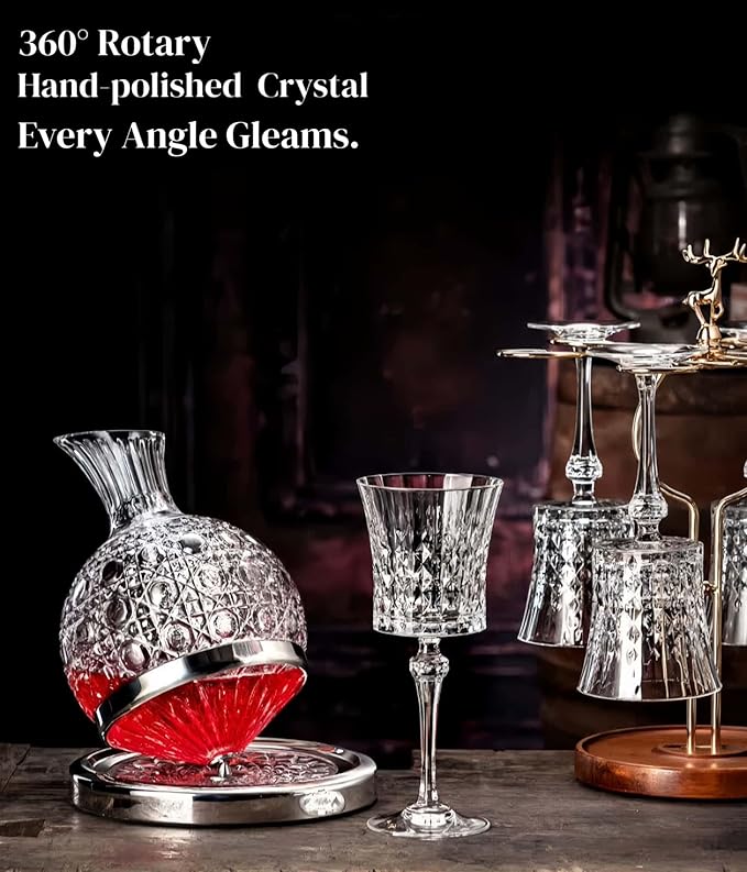 Crystal Red Wine Decanter Set - 360° Rotating Wine Aerator Carafe Soccer Design, 1.5L Hand-Blown Crystal Glass Wiskey Decanter with Gift Box, for Wine Lovers & Soccer Fans (Silver)