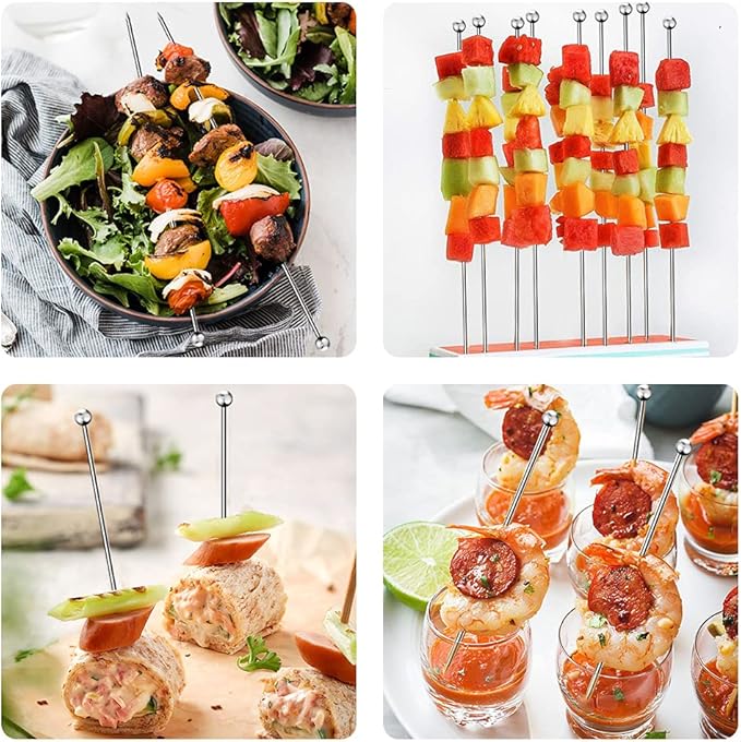 15PCS Long Cocktail Picks for Drinks, Stainless Steel Cocktail Toothpicks, Reusable Cocktail Skewers Garnish Picks, Metal Martini Picks for Olives Appetizers Fruit Bloody Mary (8.2 Inches)