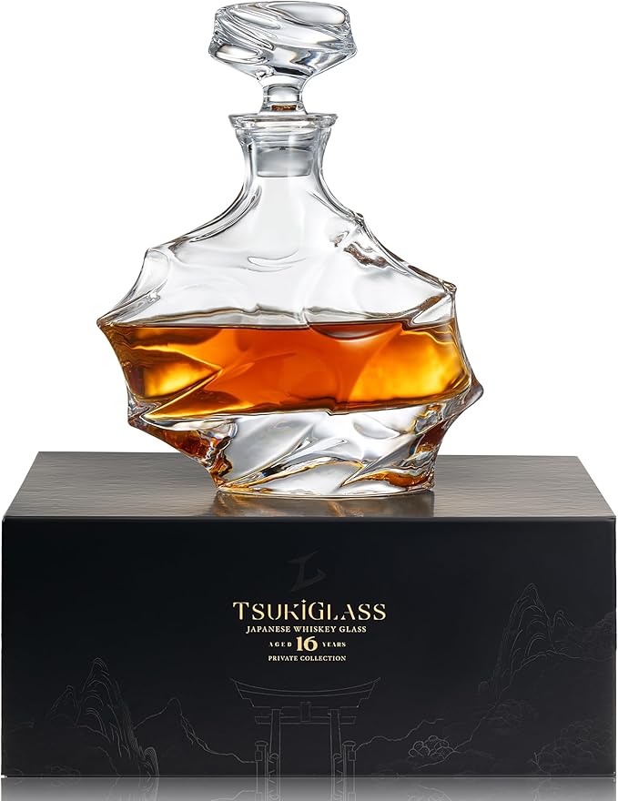 TsukiGlass Storm Japanese Crystal Whisky Decanter | 100% Ultra Clarity Lead-Free Crystal | 750ml Elegant Liquor Carafe for Whiskey, Scotch | Fathers Day Gift | Bourbon & Spirits