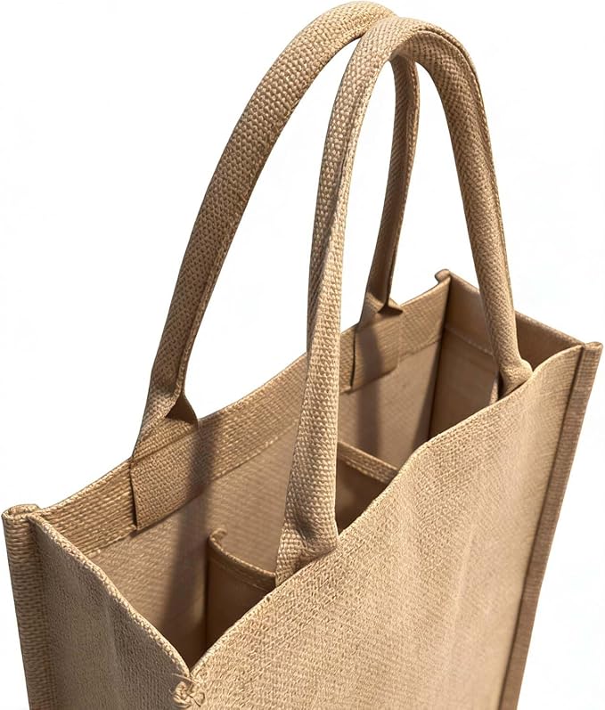 Jute Burlap 3 Bottle Wine Gift Tote Bags with Soft Cotton Handles Reusable for Wedding, Parties,Birthdays