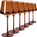 Brown Wine Glasses Set of 6,18oz Dark Amber Wine Glassware Gift Set for Party Brown Hand Blown Glass Drinkware for Red White Wine gifts set for wine lovers