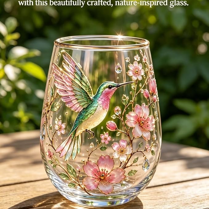 2026 Garden Hummingbird Morning Bliss Glass Tea Cup, Elegant Gold Rimmed Glassware with 14 Oz, Clear Cup for Loose Leaf, Nature Art Decorative Tumbler Gift for Women Mom Wife(Cardinal)