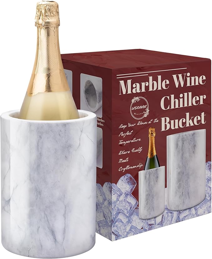 Marble Wine Bottle Chiller Bucket, Marble Wine and Champagne Cooler Chiller, Keep Wine and Beverages Cold, Ideal Gift for Wine Lovers, Holds Any 750ml Bottle