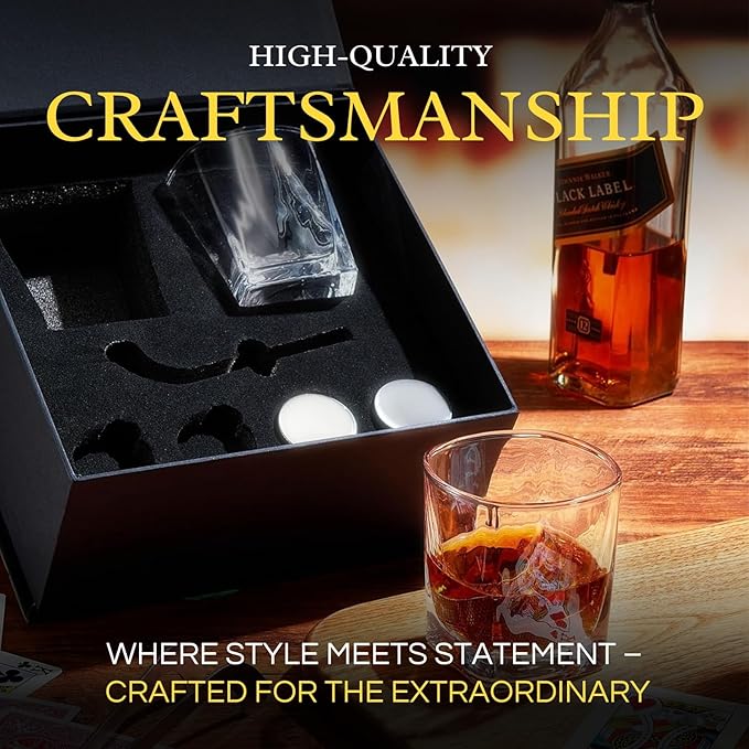 Hockey Puck Whiskey Stones Gift Set with 2 Glasses & Stick Tongs - 7pc Stainless Steel Chilling Rocks, Chill Non-Diluting Freezer Kit, Cool Hockey Gifts for Men, Him, Dad, N H L Gift Boyfriend & Fans