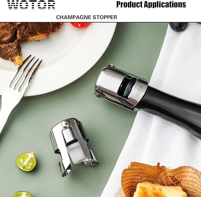 WOTOR 3 Pack Champagne Stoppers with Stainless Steel Champagne Saver with Food Grade Silicone Leak proof Keep Fresh Reusable Champagne Cork for Champagne, Cava, Prosecco and Sparkling（Triple Color）