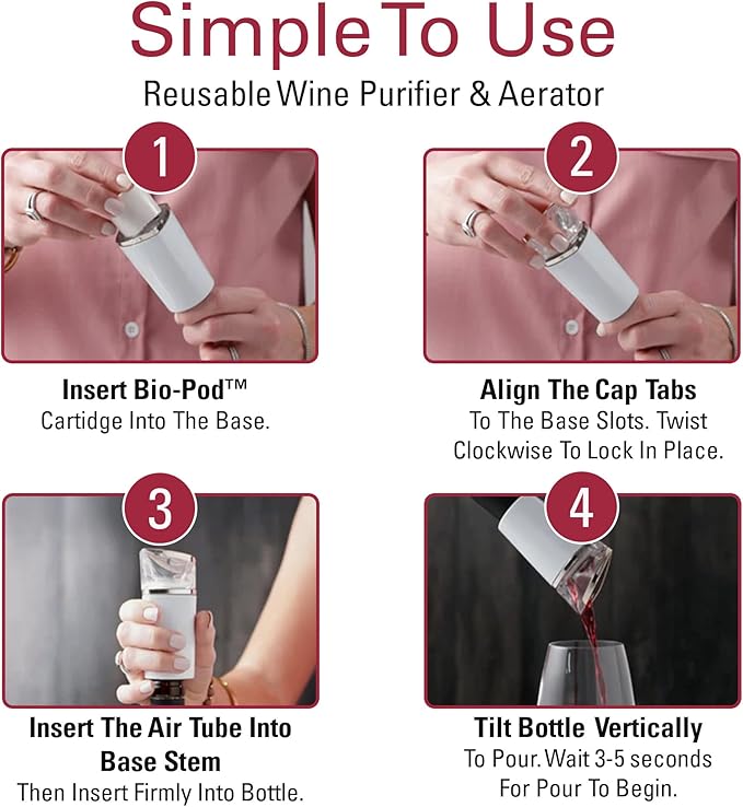 PureWine Bio-Pods for Wine Purifier & Aerator - Red & White Wine Filters for Histamines and Sulfites, Helps Allergies & Headaches, Sulfite Remover, Gift Accessories for Women & Men - 8 Refill Pack