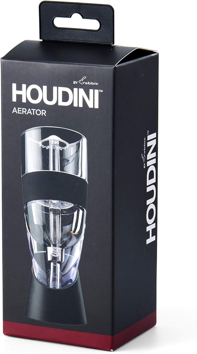 Houdini Red Wine Aerator with Base, 6 inches, Black/Silver