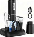 Cork & Vine Rechargeable 7-Piece Electric Wine Opener Set – Automatic Corkscrew with Charging Base, Wine Aerator Pourer, Foil Cutter & Vacuum Wine Stoppers – Wine Accessories Gift Set