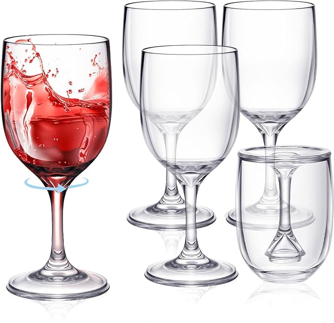 Remerry 4 Pack Unbreakable Wine Glass - Travel Detachable Clear Wine Glass, Plastic, Foldable, Portable, Collapsible, Outdoor, Camping, Picnic