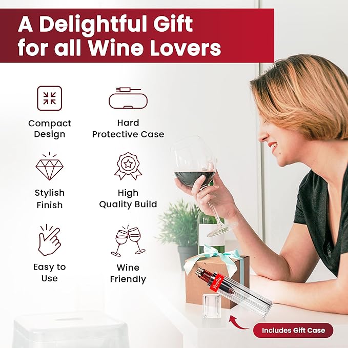 Pourtable Wine Aerator, Multi Stream Wine Aeration 3 Stainless Steel Spouts Handmade Kitchen Essential, No-Drip Wine Pour Accessory Valentines day Gifts for Women in Easy to Carry Protective Gift Case
