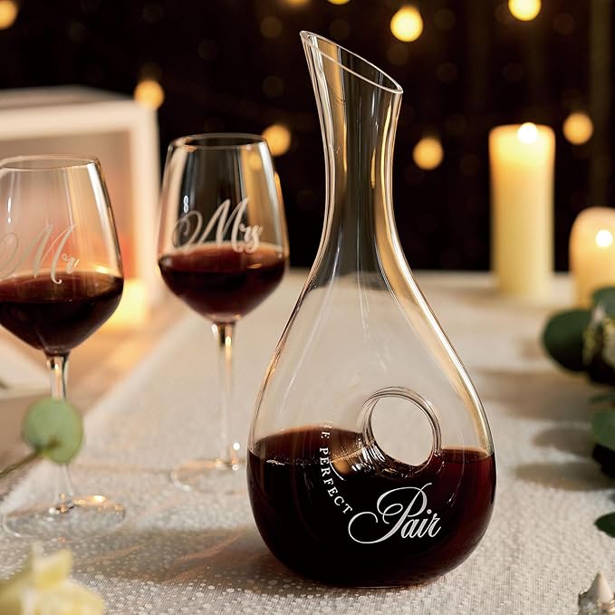 AW BRIDAL Mr and Mrs Wine Glasses for Couples Wedding and Bridal Shower, 2026 Engagement Gift for Newlyweds, Anniversary Wine Glasses with Decanter Couple Gifts