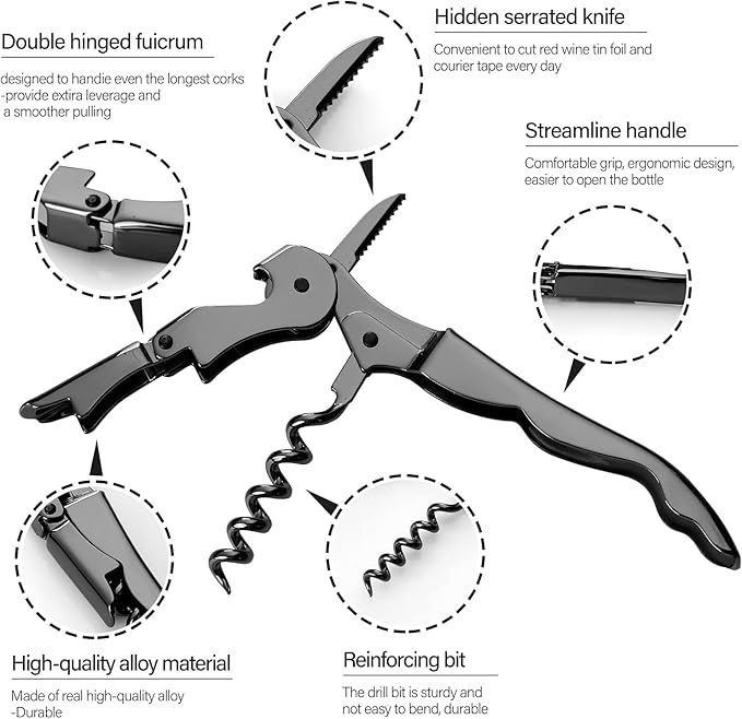 Waiters Corkscrew Professional Wine openers，stainless steel Wine Key,Classic All-in-one Corkscrew, Bottle Opener and Foil Cutter