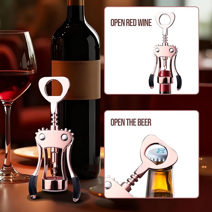 Wine Opener, Zinc Alloy Premium Wing Corkscrew with Multifunctional Bottles Opener, Sharp Wine Corkscrew with Ergonomic Non-Slip Wing Handle, Upgrade